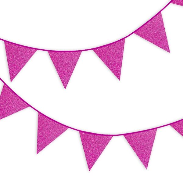Glitzer-Wimpelkette in Fuchsia-Pink mit Glitzer Effekt, 6m, ein Stück