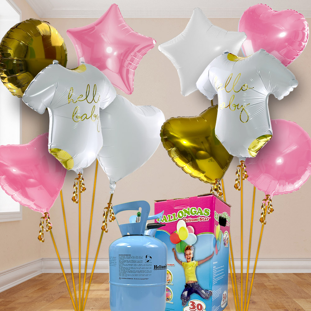 Babyparty Heliumballon Set Mädchen mit 10 Folienballons inkl. Heliumgas