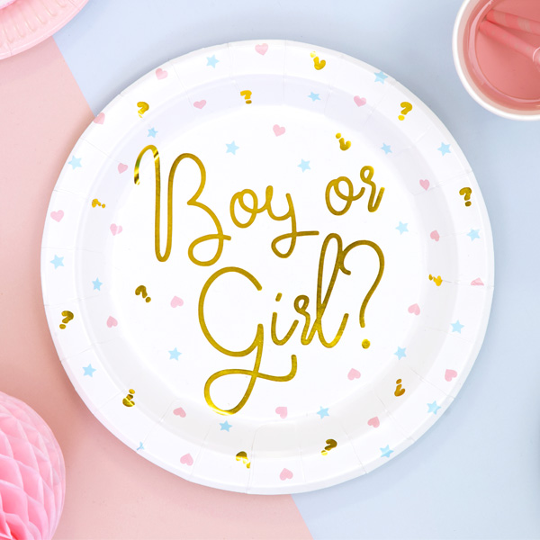 Boy or Girl Babyparty Deko-Set Gender Reveal 6 Gäste, Tischdeko