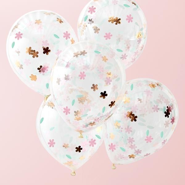 Blumen-Konfetti-Ballons in rosegold & pink, 5 Stück