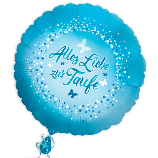 Folienballon, Alles Liebe zur Taufe in blau, Ø 46cm