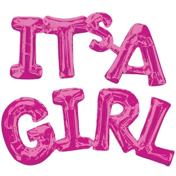Ballonset "IT'S A GIRL" zur Geburt, pinke Metallicfolie